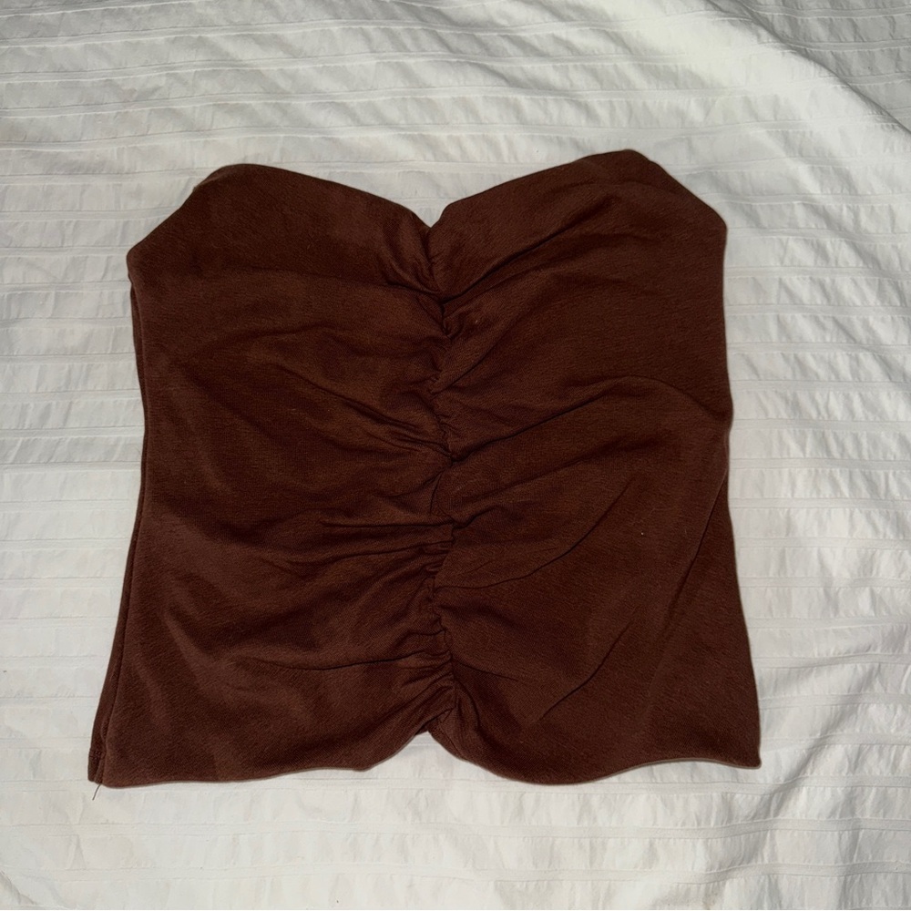 Zara Chocolate Strapless Gathered Top